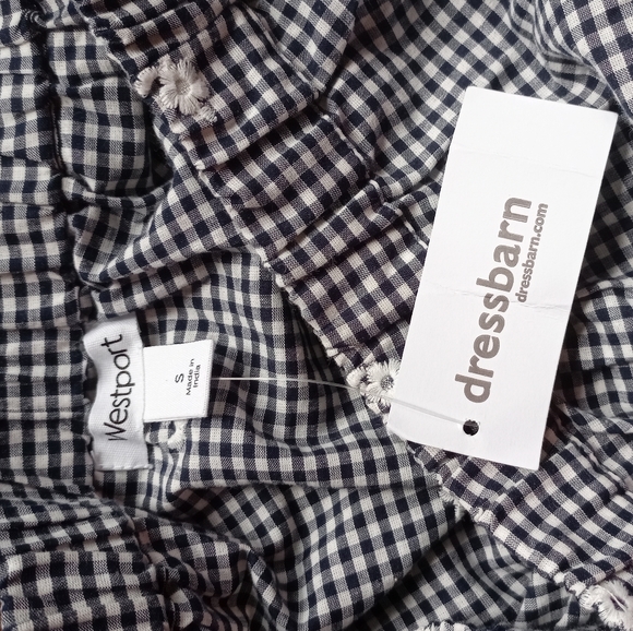 Dressbarn Westport cotton embroidered plaid 3/4 sleeves boho spring summer top - Picture 6 of 7